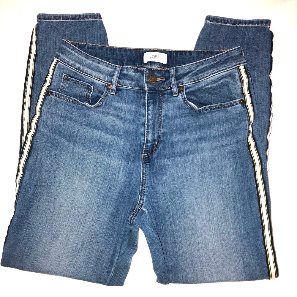 LOFT High Waist Striped Skinny Jeans - Picture 9 of 10